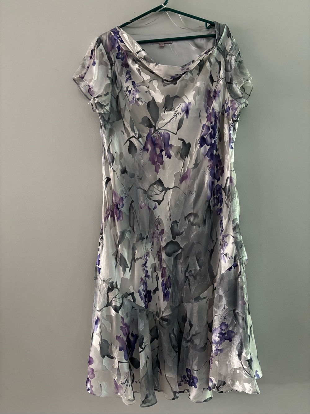 Jacques Vert Silk Blend Floral Cowl Neck Midi Dressl Size 16